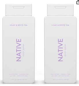 native body wash contains naturally derived ingredients | for women & men, sulfate, paraben, & dye free leaving skin soft and hydrating | lilac & white tea 18 oz - 2 pk