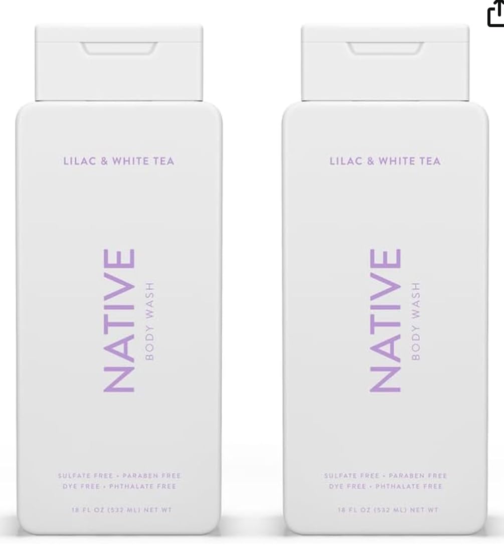 Native Body Wash Contains Naturally Derived Ingredients | For Women & Men, Sulfate, Paraben, & Dye Free Leaving Skin Soft and Hydrating | Lilac & White Tea 18 oz - 2 Pk