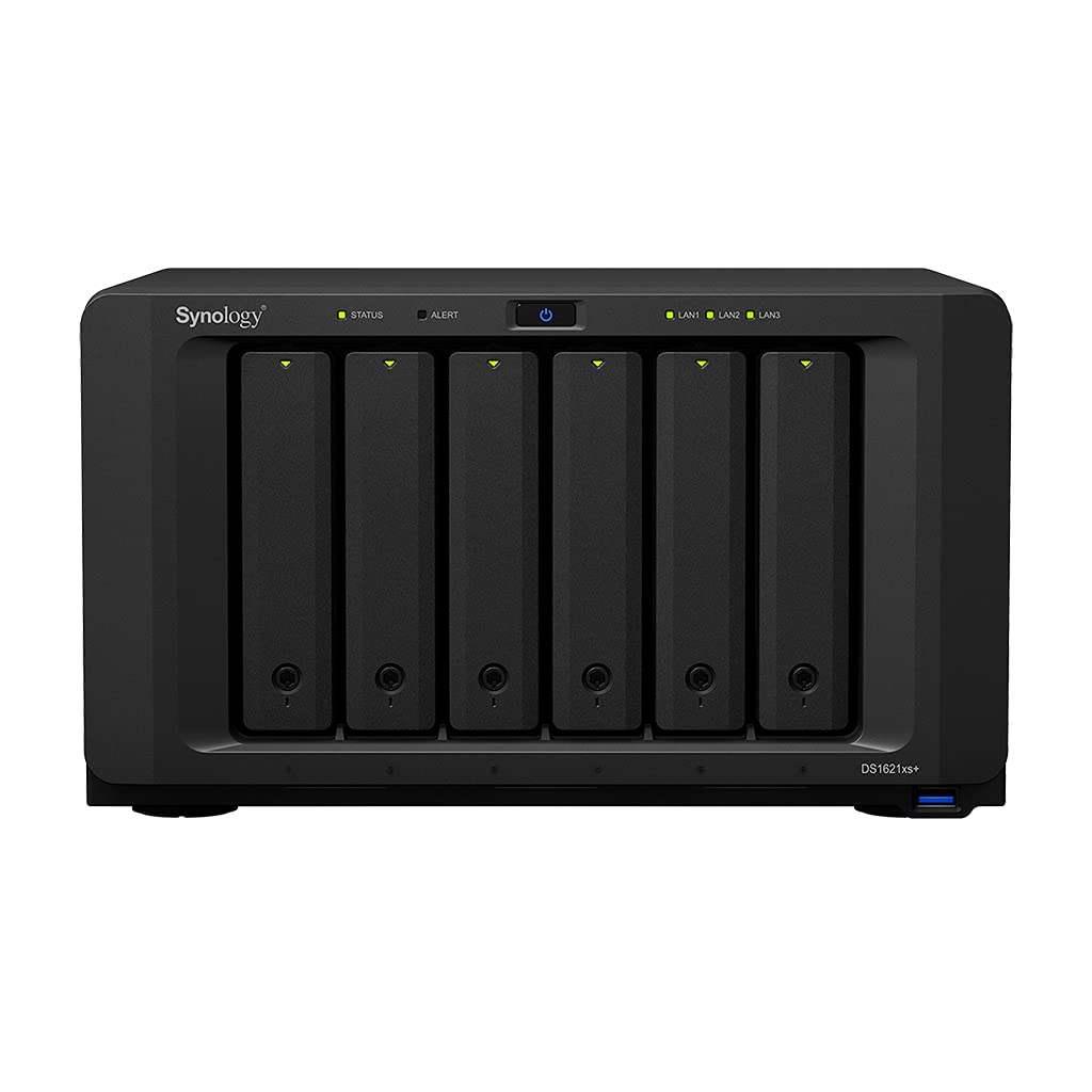 Synology DiskStation DS1621xs+ NAS Server with Xeon 2.2GHz CPU, 32GB Memory, 60TB HDD Storage, 1TB M.2 NVMe SSD, 1 x 10GbE LAN Port, DSM Operating System