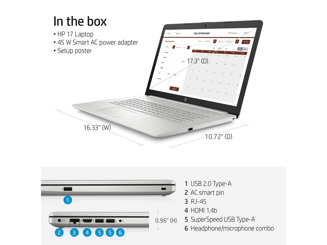 HP 2022 17.3" FHD IPS Laptop, 11th Gen Intel Core i5-1135G7(Beats i7-1065G7), 16GB RAM, 512GB PCIe SSD, Backlit Keyboard, Intel Iris Xe Graphics, HD Webcam, Windows 11 Pro, Silver, 32GB USB Card