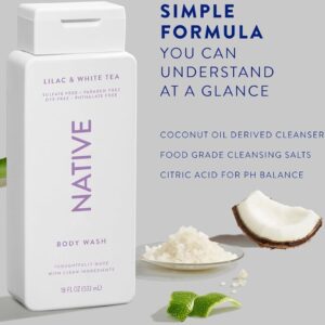 Native Body Wash Contains Naturally Derived Ingredients | For Women & Men, Sulfate, Paraben, & Dye Free Leaving Skin Soft and Hydrating | Lilac & White Tea 18 oz - 2 Pk