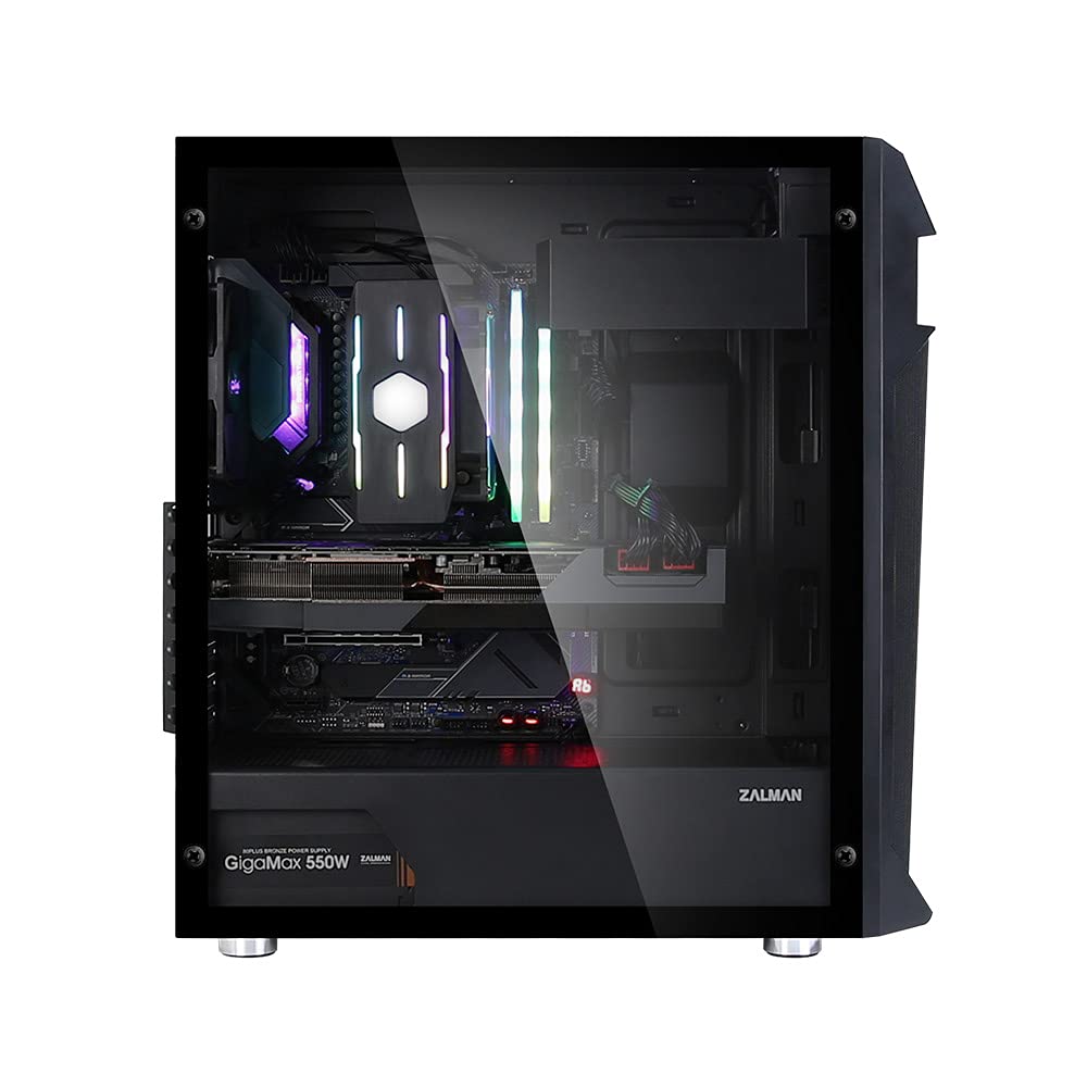 Zalman Z1 Plus ATX Mid Tower PC Computer Case - Tempered Glass Side Panel - 3 x 120mm Fans Pre-Installed - 5.25" ODD Support