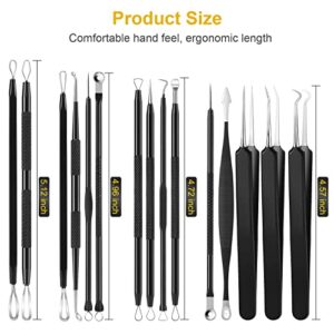 Pimple Popper Tool Kit, IUMAKEVP 15 PCS Professional Stainless Steel Blackhead Remover Comedone Extractor Tools for Removing Pimples, Blackheads, Zit on Face - Acne Removal Kit with Metal Case (Black)