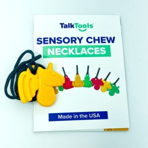 TalkTools Sensory Chew Necklace - Teething and Biting Chewelry for Kids & Adults with ADHD, Autism - Anxiety Relief Chewing Pendant - Safe and Durable Chew Necklace (Blue, Sloth)