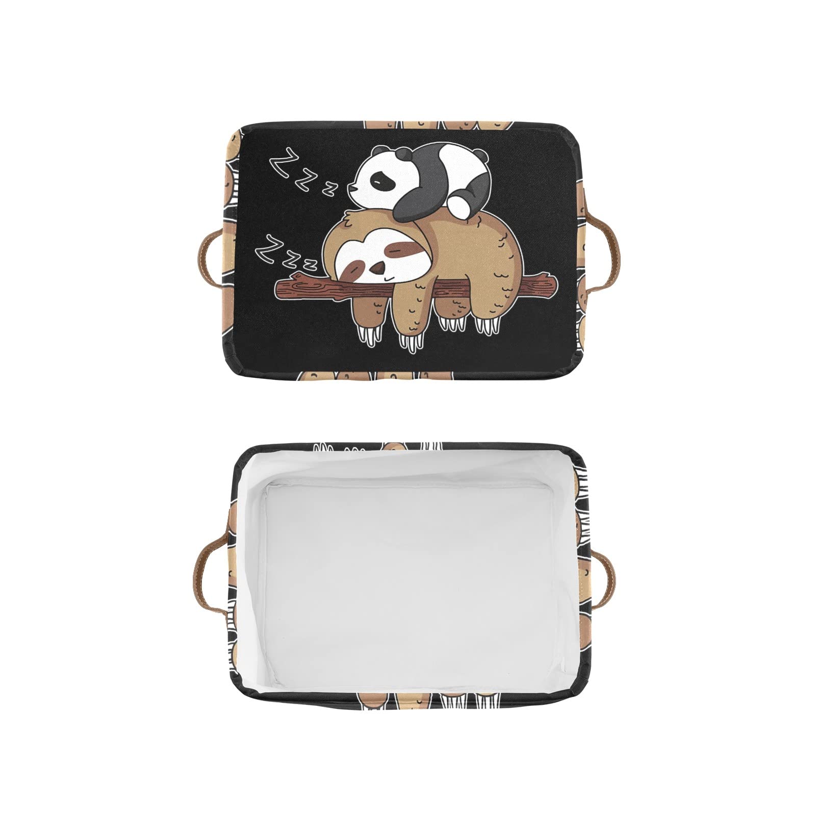 Cute Panda Sloth Personalized Storage Bins Basket Cubic Organizer with Durable Handle for Shelves Wardrobe Nursery Toy 1 Pack