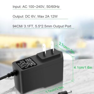 Arkare 6V 2A DC Power Supply Adapter for Monitor Models AC 100V-240V to DC 6 Volt 2Amp 1A Charger for ProForm Elliptical Smart Strider, Cardio Cross Trainer Exercise Bike 6V Power Cord