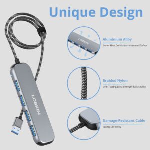 USB 3.0 Hub,LOBKIN 4-Port USB Hub with 2ft Long Cable,Multi USB Port Expander,USB Splitter for Laptop, Compatible with Windows PC, Mac, Printer, Mobile HDD