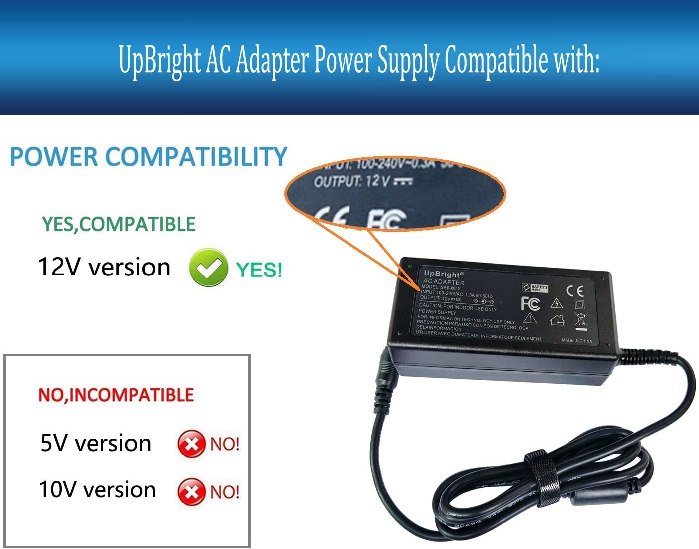 UpBright 12V 3A AC/DC Adapter Compatible with Arcade1up 8223 Game Machine Arcade 1up Cocktail Table CounterCade Counter Cade Games All Riser Ms Pac-Man Party-Cade PacMan 12VDC Power Supply Charger PSU