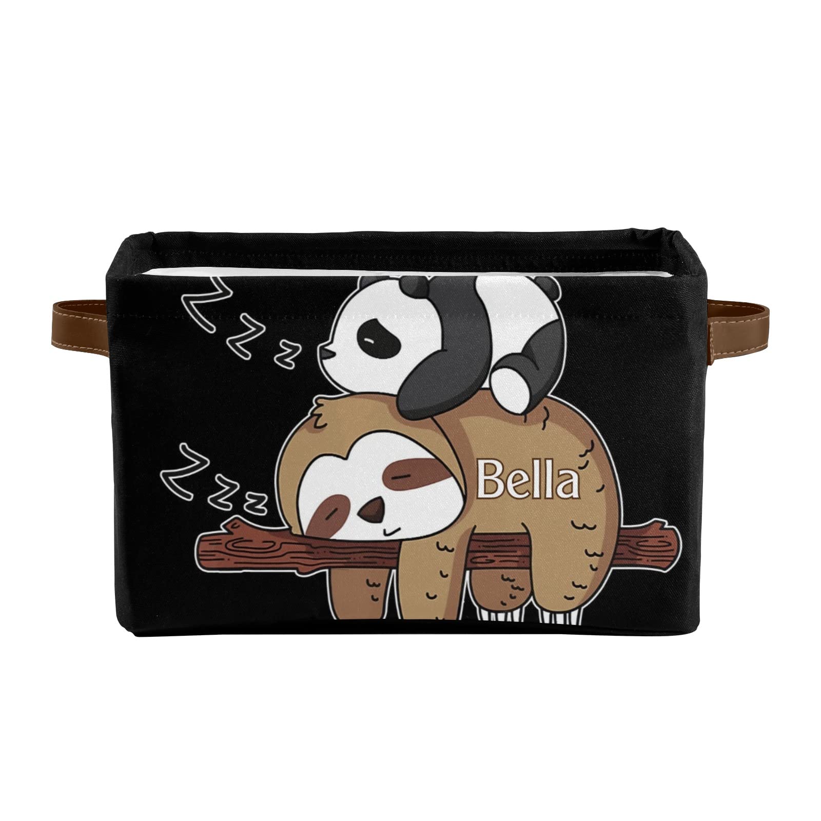 Cute Panda Sloth Personalized Storage Bins Basket Cubic Organizer with Durable Handle for Shelves Wardrobe Nursery Toy 1 Pack