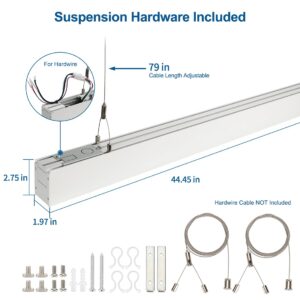 DAKASON 4FT Linkable LED Linear Light, 35W Down and15W Up Light, 3/4/5000K CCT Selectable, Commercial Linear Lighting Fixture for Office, Dimmable Suspended Lighting for School 1Pack White