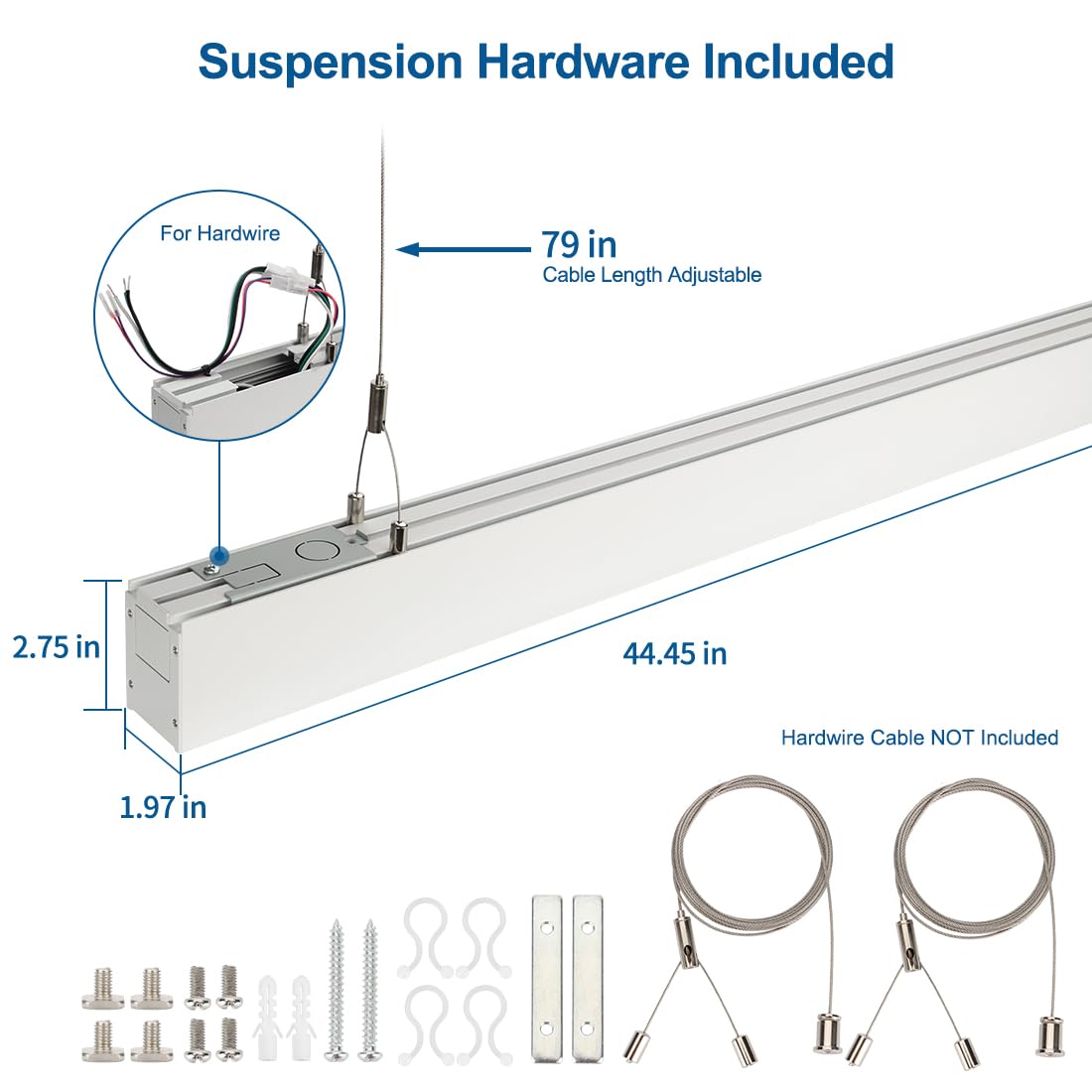 DAKASON 4FT Linkable LED Linear Light, 35W Down and15W Up Light, 3/4/5000K CCT Selectable, Commercial Linear Lighting Fixture for Office, Dimmable Suspended Lighting for School 1Pack White