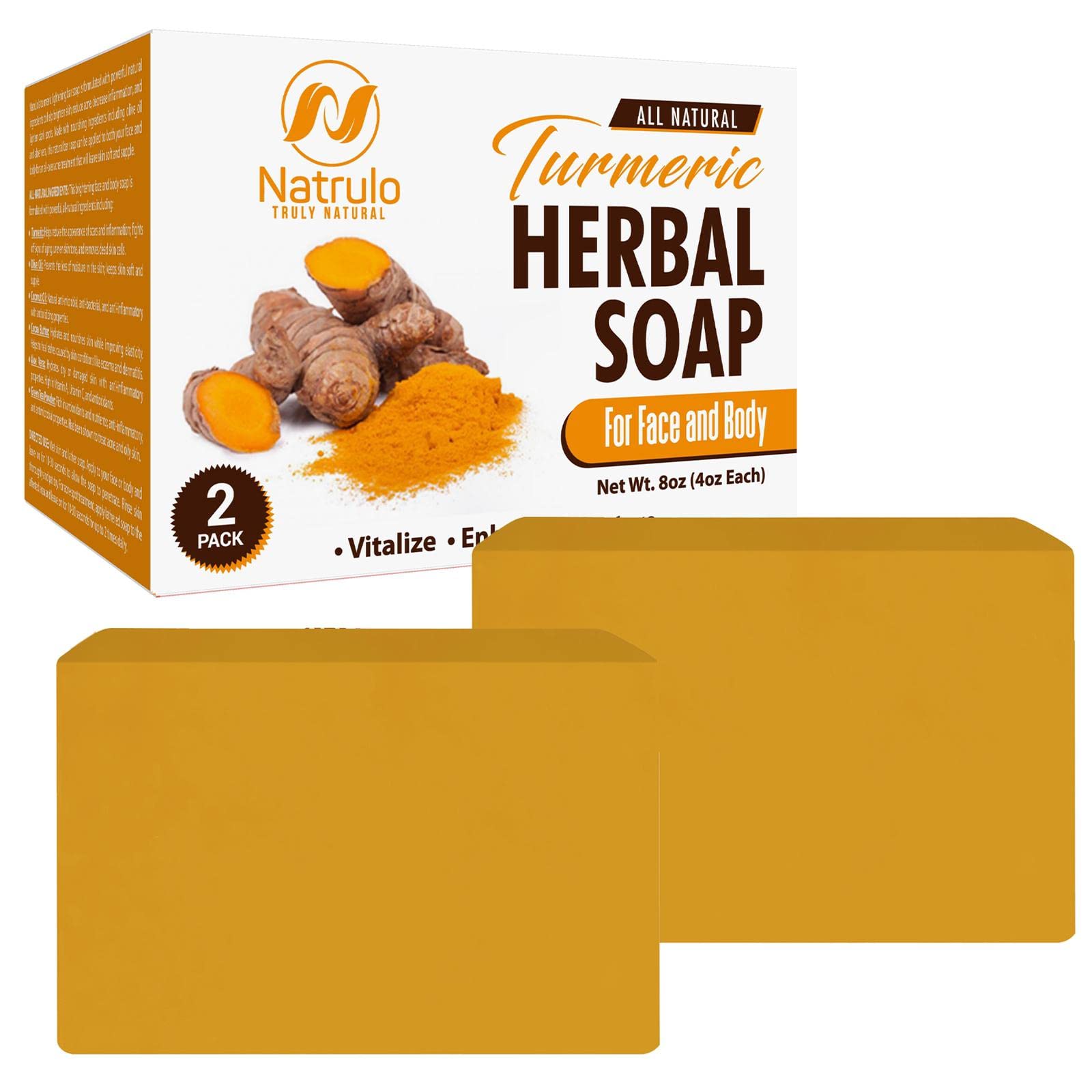 Turmeric Soap Bar for Face & Body - All Natural Turmeric Skin Soap - Turmeric Face Soap Reduces Acne, Brightens Scars & Cleanses Skin - 4 Oz Turmeric Bar Soap for All Skin Types Made in USA 2 Pack