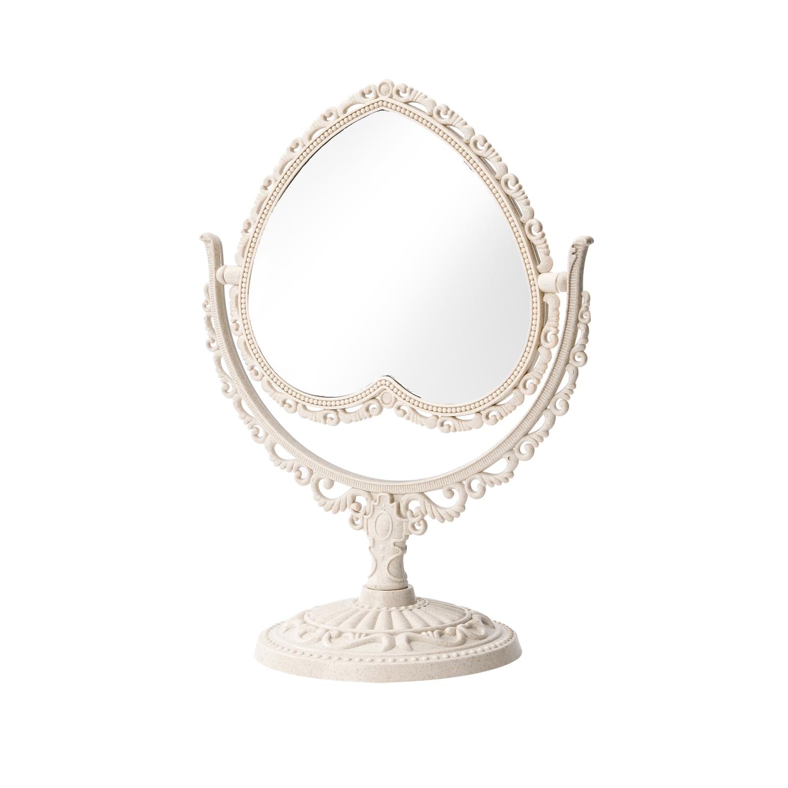 JDPEYI-Heart Shaped Mirror - Coquette Room Decor for Desk & Vanity -Double-Sided Rotatable Cute Magnifying Mirror with Stand (Beige)