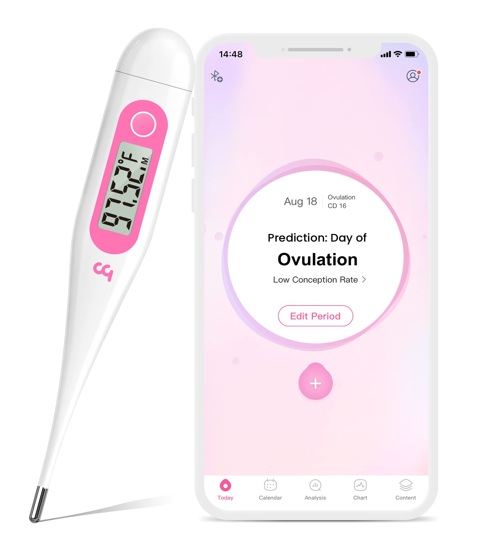 femometer Digital Basal Thermometer, Accurate Baby Thermometer for Fever, 1/100th Degree High-Precision Oral Thermometer for Pregnancy & Natural Family Plan Pink