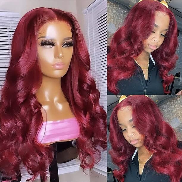 Burgundy Lace Front Wigs 20 Inch 99J 13x4 Body Wave Lace Front Pre Plucked Colored Wine Red Wig Glueless With Baby Hair 160% Density Burgundy Wig Lace Frontal Wig for Women