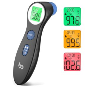 forehead thermometer for adults and kids, digital infrared thermometer for baby, infants and toddlers, touchless thermometer with fever 3 color alarm, fsa hsa eligible,1s fast reading, accurate