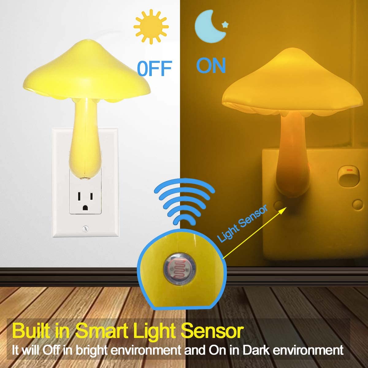 UTLK [ 2 Pack LED Mushroom Night Light Lamp with Dusk to Dawn Sensor,Plug in LED Bed Cute Mushroom Nightlight Night lamp Wall Light Baby Night Lights for Kids Children (Yellow)