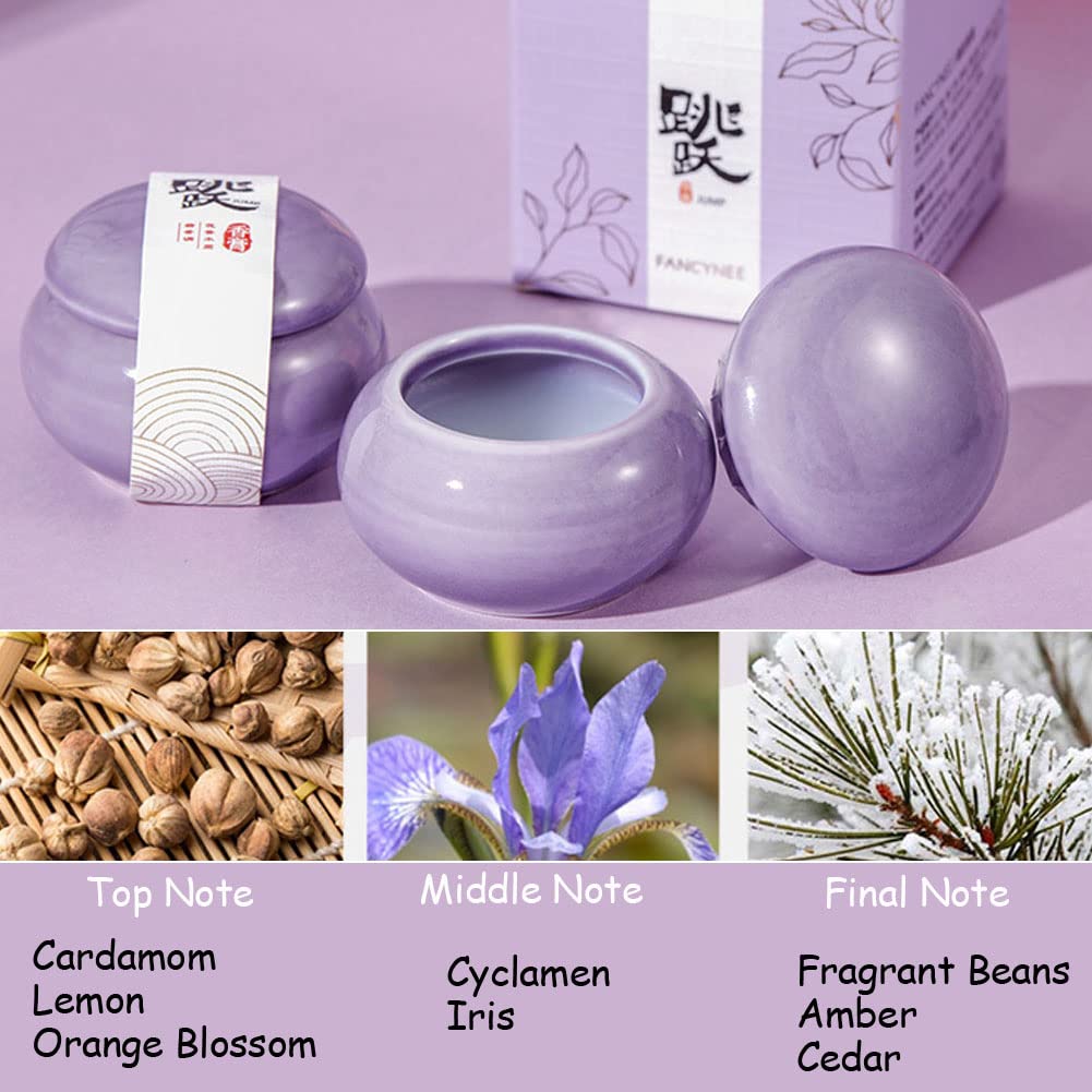 BYVUTE Solid Perfume, Floral Scent Fragrance All Natural Ancient Chinese Craftsmanship for Women Girls Travel Friendly with Ceramic Jar (Purple)