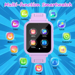 Kids Smart Watch Girls Gifts for Age 5-12, 24 Puzzle Games HD Touch Screen Watches with Video Camera Music Player Pedometer Flashlight 12/24 hr Birthday Gift 6 7 8 Year Old Girl