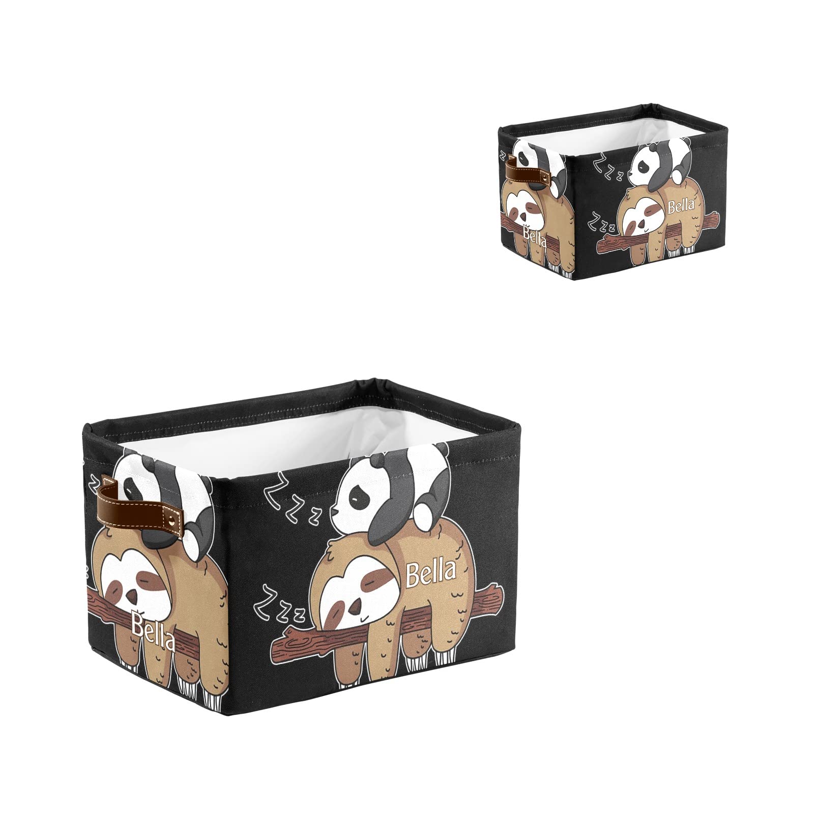 Cute Panda Sloth Personalized Storage Bins Basket Cubic Organizer with Durable Handle for Shelves Wardrobe Nursery Toy 1 Pack