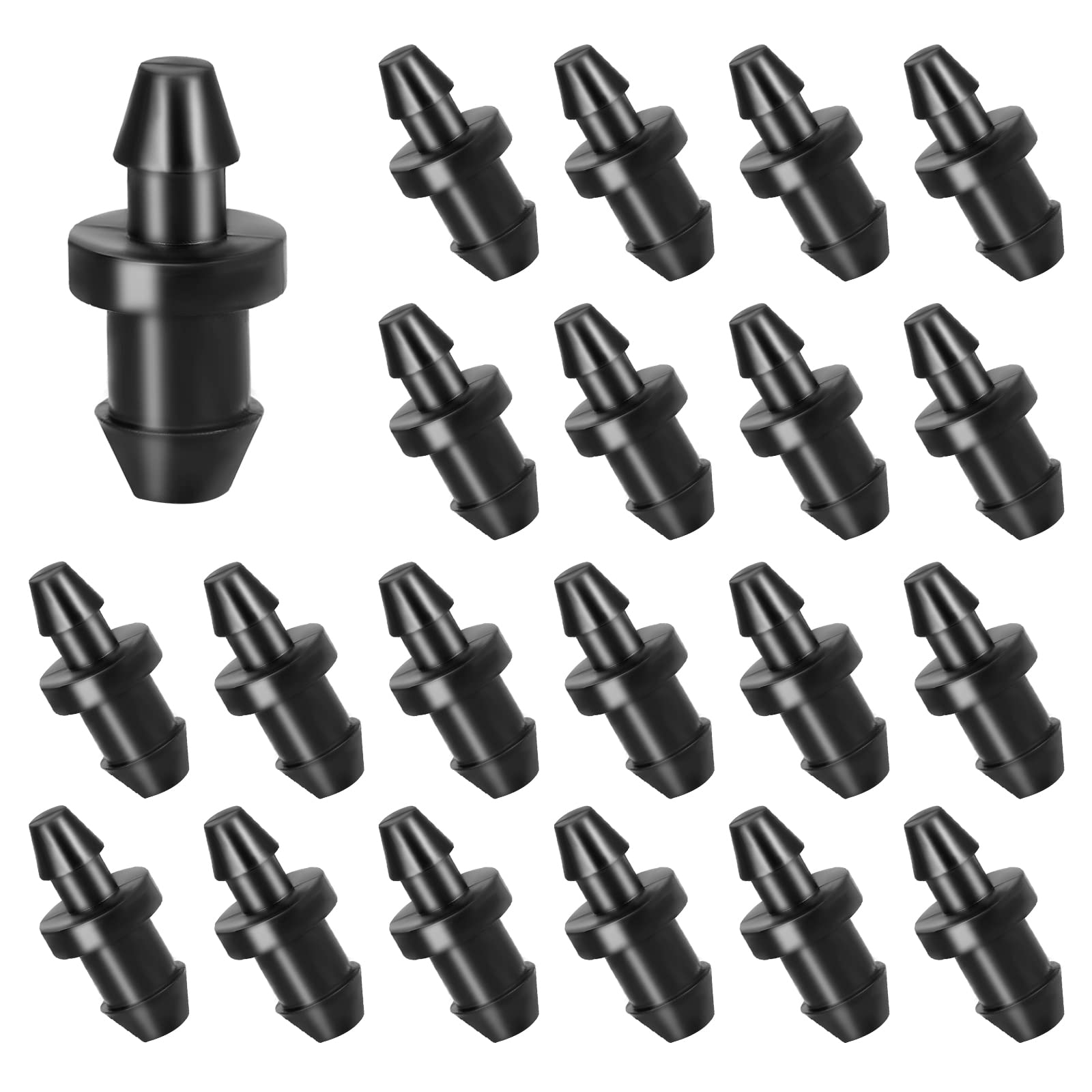 AIEX 100pcs Drip Irrigation Plugs, 1/4" Drip Tubing End Cap Irrigation Stopper Goof Hole Plugs Drip System Parts for Home Garden Lawn (Black)