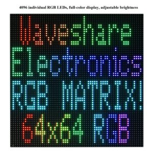 waveshare 64×64 Pixels RGB Full-Color LED Matrix Panel Display 3mm Pitch LED Module Compatible with Arduino,4096 Individual RGB LEDs,Adjustable Brightness