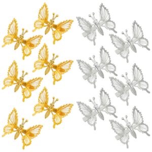 sajoo hair clips, 12 pcs 3d moving butterfly hair clips, gold, silver - hair accessories for women and girls, vintage-modern hair clips for hair securing and hairdressing, party occasion