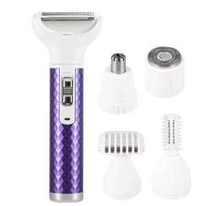 vocoste electric razor for women, 5 in 1 electric shaver for women, portable rechargeable hair trimmer wet and dry cordless women shaver hair remover for face, legs, and bikini, purple