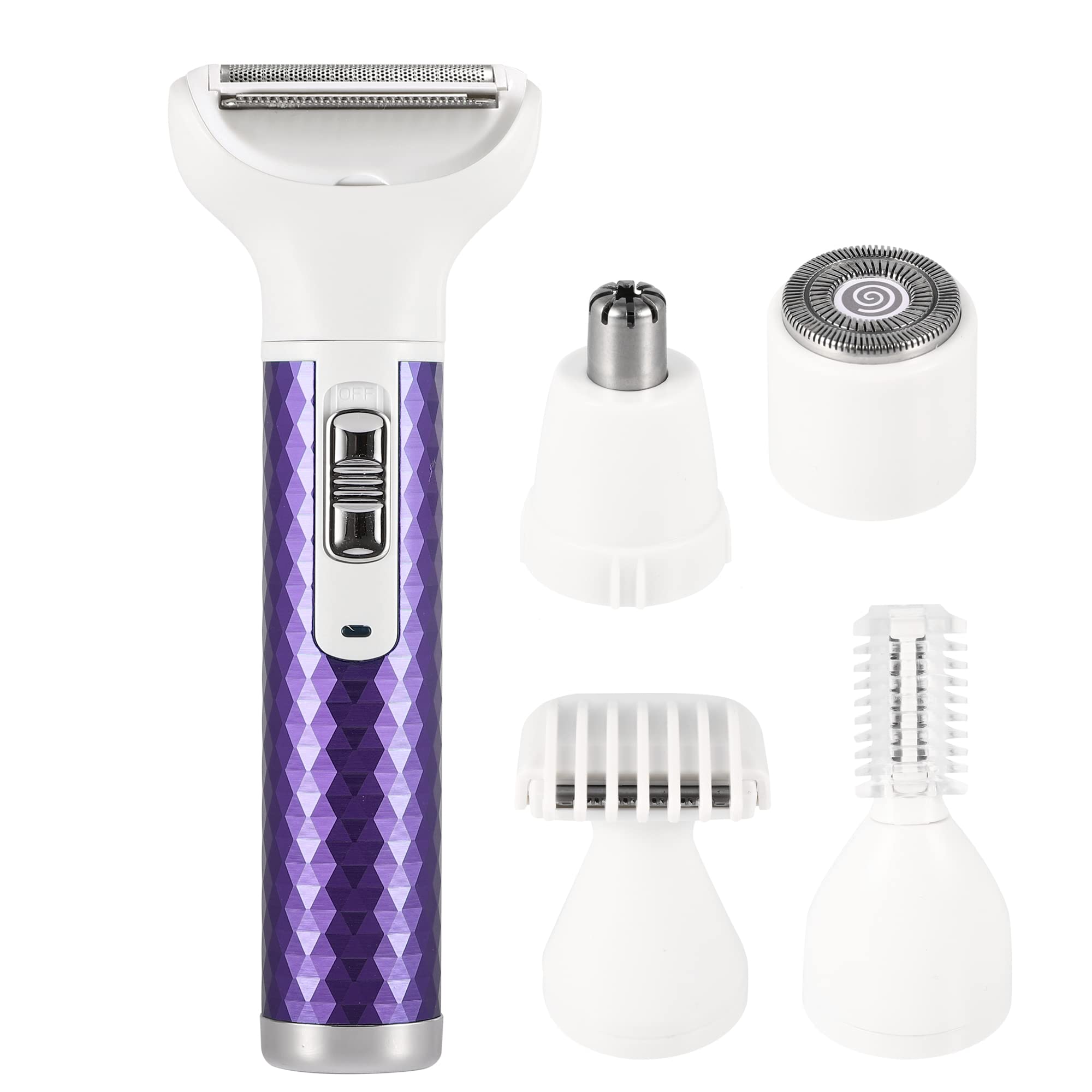 VOCOSTE Electric Razor for Women, 5 in 1 Electric Shaver for Women, Portable Rechargeable Hair Trimmer Wet and Dry Cordless Women Shaver Hair Remover for Face, Legs, and Bikini, Purple