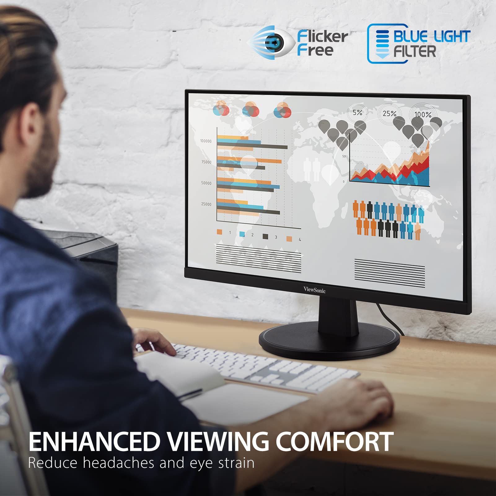 ViewSonic VS2247-MH 22 Inch 1080p Monitor with 75Hz, FreeSync, Thin Bezels, Eye Care, HDMI, VGA (Renewed)