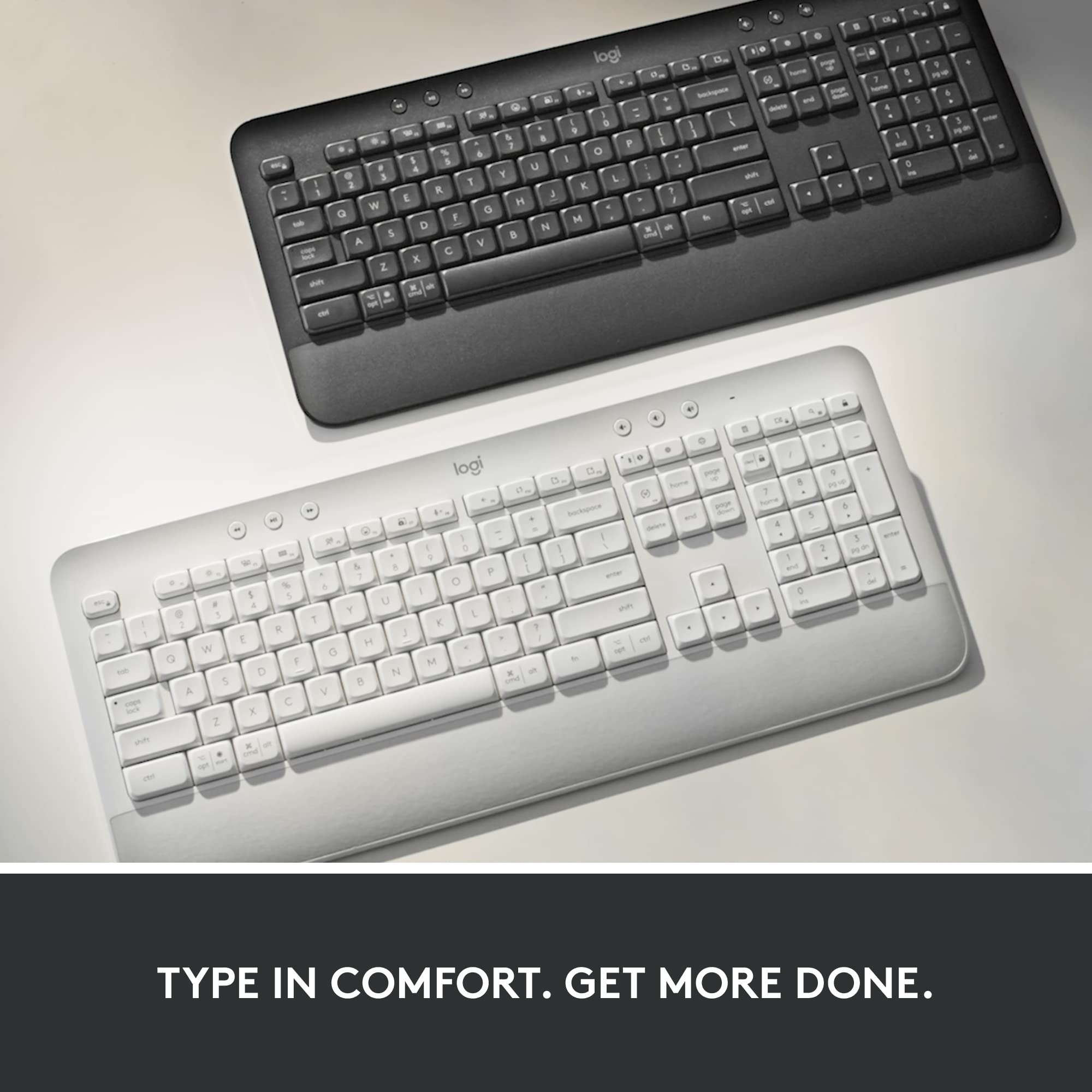 Logitech Signature K650 Comfort Full-Size Wireless Keyboard with Wrist Rest, BLE Bluetooth or Logi Bolt USB Receiver, Deep-Cushioned Keys, Numpad, Compatible with Most OS/PC/Window/Mac - Off White