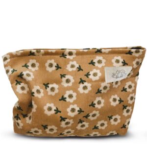 happyheidi women floral corduroy canvas travel makeup bag cosmetic pouch purse organizer, khaki