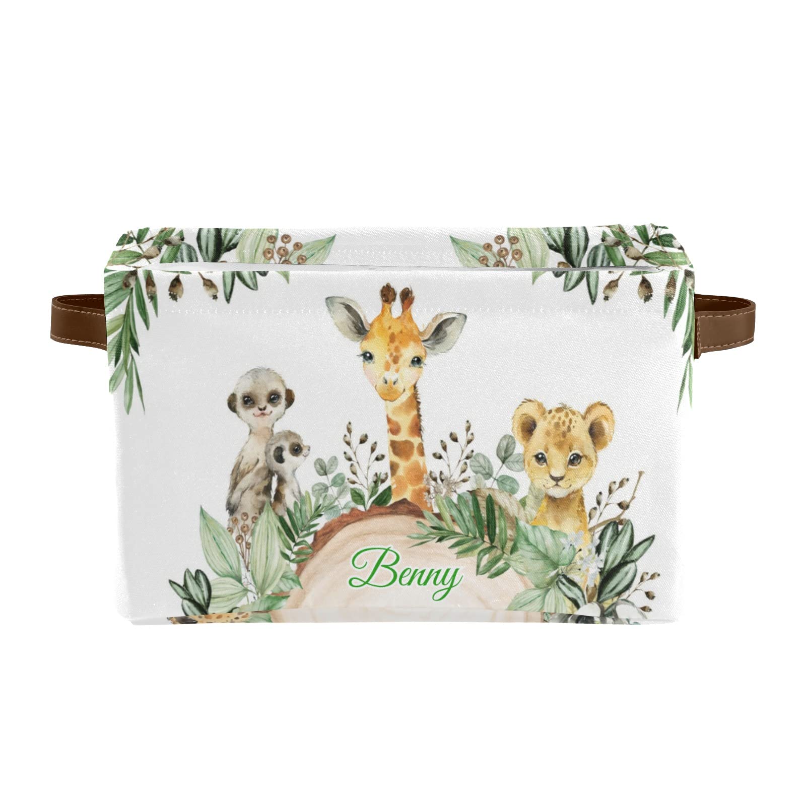 Safari Wild Animal Personalized Storage Bins Basket Cubic Organizer with Durable Handle for Shelves Wardrobe Nursery Toy 2 Pack