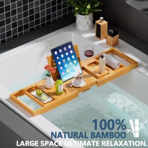 Yirilan Premium Bathtub Tray Caddy - Expandable Bath Tray - Unique House Warming Gifts, New Home, Anniversary & Wedding Gifts for Couple, Bridal Shower Gift for Women