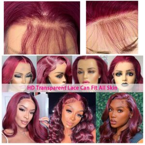 Burgundy Lace Front Wigs 20 Inch 99J 13x4 Body Wave Lace Front Pre Plucked Colored Wine Red Wig Glueless With Baby Hair 160% Density Burgundy Wig Lace Frontal Wig for Women