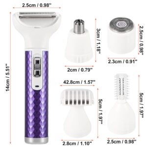 VOCOSTE Electric Razor for Women, 5 in 1 Electric Shaver for Women, Portable Rechargeable Hair Trimmer Wet and Dry Cordless Women Shaver Hair Remover for Face, Legs, and Bikini, Purple