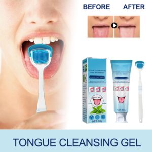 Tongue Scraper Precise Cleaning Brush Kit, Tongue Cleaning Gel Tongue Brush Easy To Use Tongue Scrubber for Men Women, 1 Pc Tongue Cleaning Gel and 1 Pc Tongue Brush