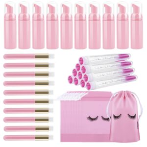 homicozy 40 pcs lash shampoo bottle brushes set, 10 pcs lash shampoo brushes, 10 pcs lash brushes tubes, 10 pcs eyelash shampoo dispensers, 10 pcs lash aftercare bag for clients, women,girls (pink)