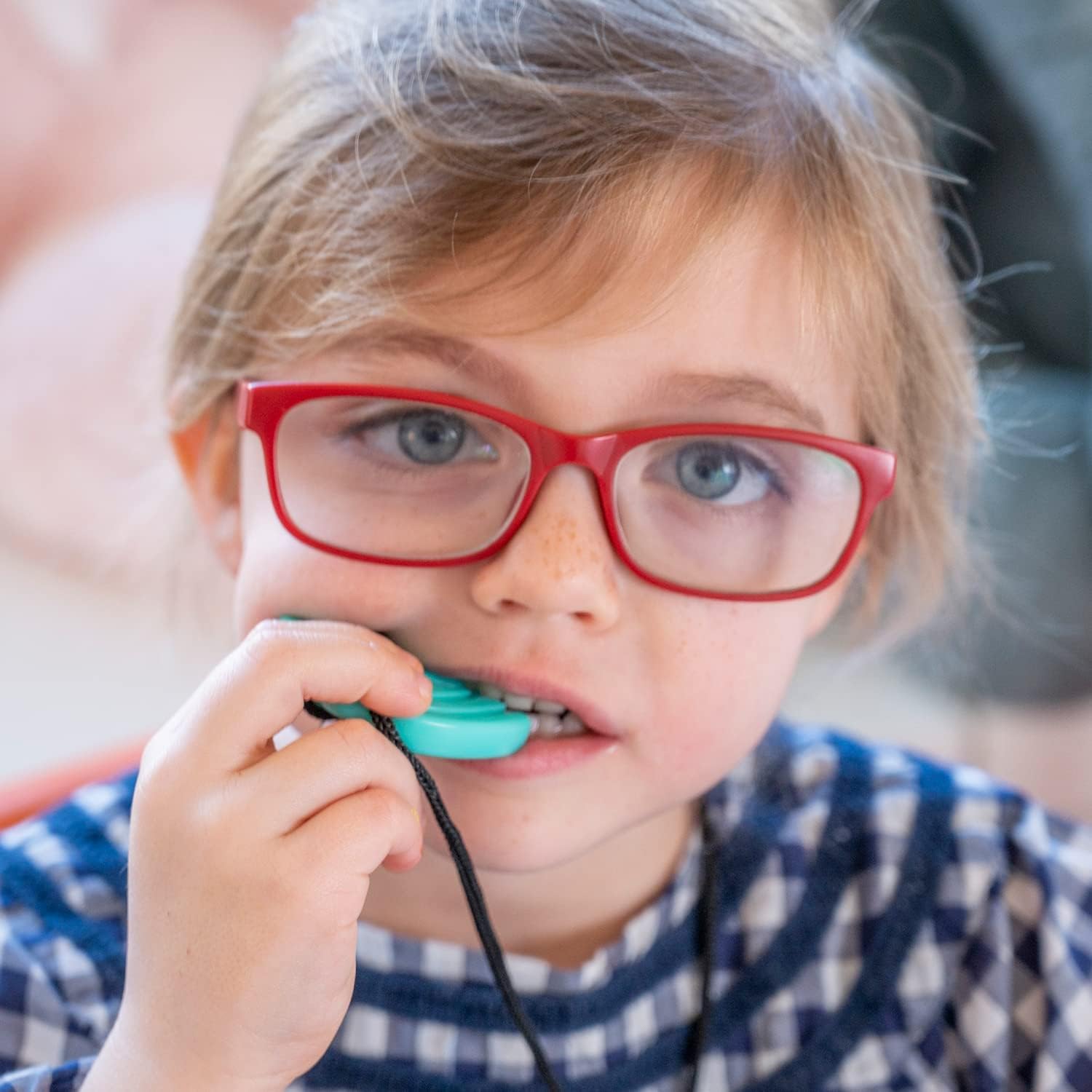 TalkTools Sensory Chew Necklace - Teething and Biting Chewelry for Kids & Adults with ADHD, Autism - Anxiety Relief Chewing Pendant - Safe and Durable Chew Necklace (Blue, Sloth)