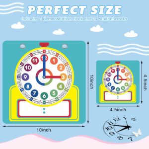 Junkin 25 Pcs Teaching Clock Kit, Clocks Practice Clocks for Kids Learning Time with Erasable Surface for Home School Classroom Supplies (Vivid Style)