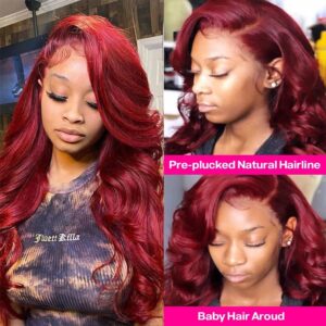 Burgundy Lace Front Wigs 20 Inch 99J 13x4 Body Wave Lace Front Pre Plucked Colored Wine Red Wig Glueless With Baby Hair 160% Density Burgundy Wig Lace Frontal Wig for Women