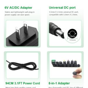 Arkare 6V 2A DC Power Supply Adapter for Monitor Models AC 100V-240V to DC 6 Volt 2Amp 1A Charger for ProForm Elliptical Smart Strider, Cardio Cross Trainer Exercise Bike 6V Power Cord