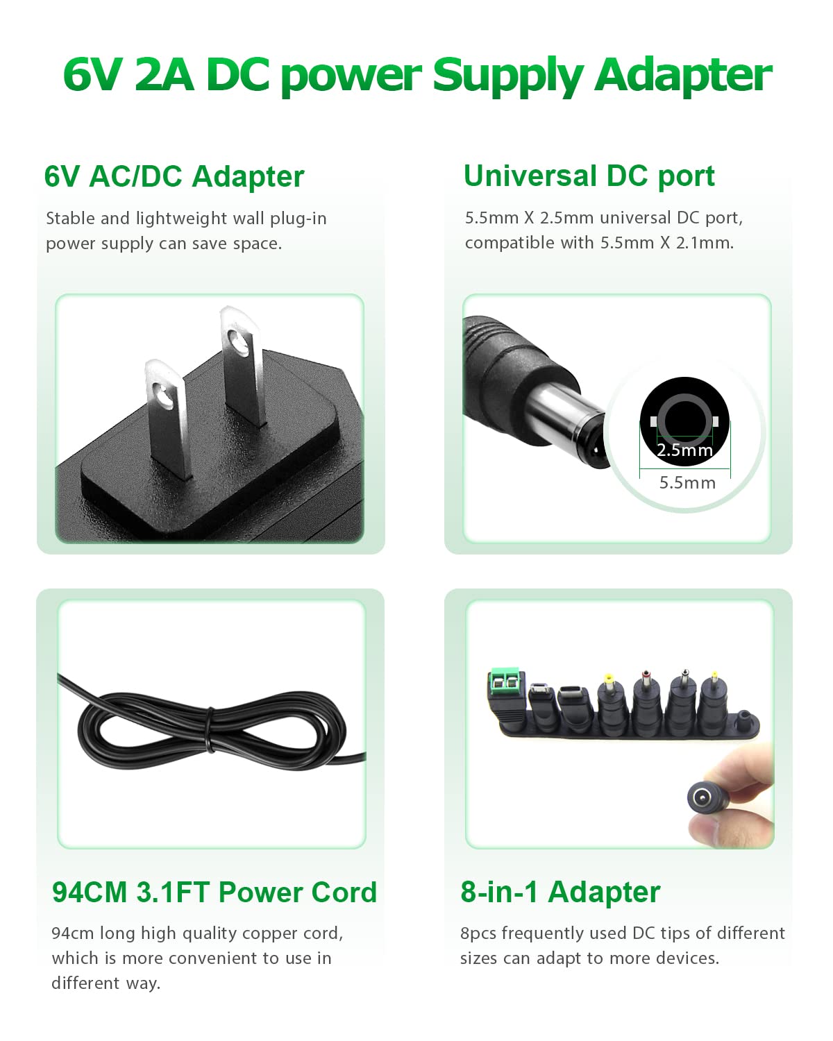 Arkare 6V 2A DC Power Supply Adapter for Monitor Models AC 100V-240V to DC 6 Volt 2Amp 1A Charger for ProForm Elliptical Smart Strider, Cardio Cross Trainer Exercise Bike 6V Power Cord