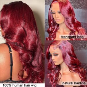 Burgundy Lace Front Wigs 20 Inch 99J 13x4 Body Wave Lace Front Pre Plucked Colored Wine Red Wig Glueless With Baby Hair 160% Density Burgundy Wig Lace Frontal Wig for Women