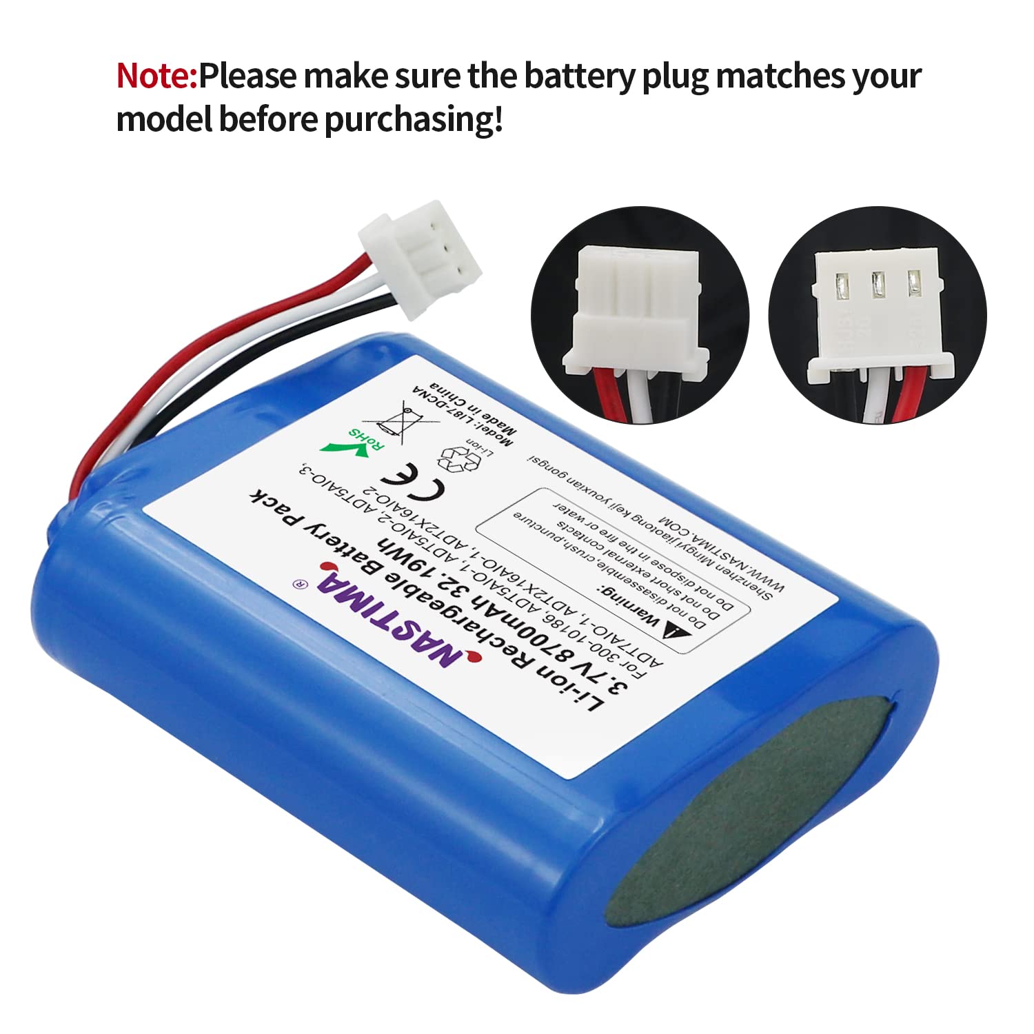 NASTIMA 300-10186 Li-ion Replacement Battery for ADT Command Smart Security Panel ADT5AIO-1 ADT5AIO-2 ADT5AIO-3 ADT7AIO-1 Honeywell ADT2X16AIO-1 ADT2X16AIO-2 | 3.6V/4.2V 8700mAh