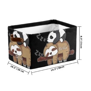 Cute Panda Sloth Personalized Storage Bins Basket Cubic Organizer with Durable Handle for Shelves Wardrobe Nursery Toy 1 Pack