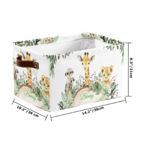 Safari Wild Animal Personalized Storage Bins Basket Cubic Organizer with Durable Handle for Shelves Wardrobe Nursery Toy 2 Pack