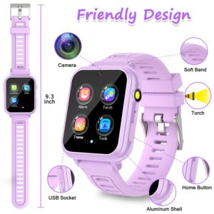 Kids Smart Watch Girls Gifts for Age 5-12, 24 Puzzle Games HD Touch Screen Watches with Video Camera Music Player Pedometer Flashlight 12/24 hr Birthday Gift 6 7 8 Year Old Girl