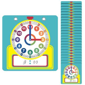 junkin 25 pcs teaching clock kit, clocks practice clocks for kids learning time with erasable surface for home school classroom supplies (vivid style)