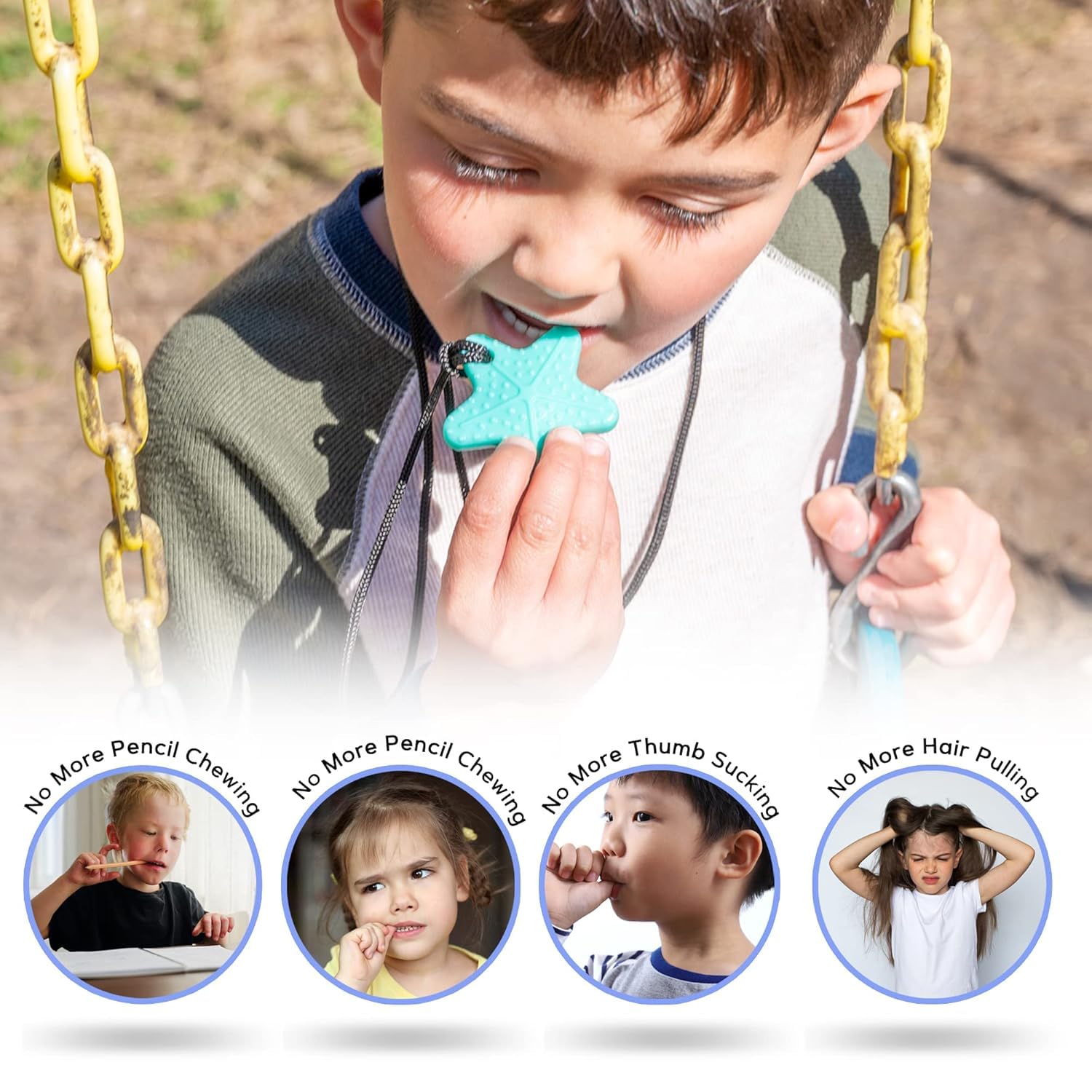 TalkTools Sensory Chew Necklace - Teething and Biting Chewelry for Kids & Adults with ADHD, Autism - Anxiety Relief Chewing Pendant - Safe and Durable Chew Necklace (Blue, Sloth)